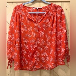 ❤️🥰Collective Concepts Flowy Pleated Floral White & Orange Blouse